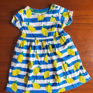 Mini Boden Kids' Lemon Stripe Dress, Ivory/Blue